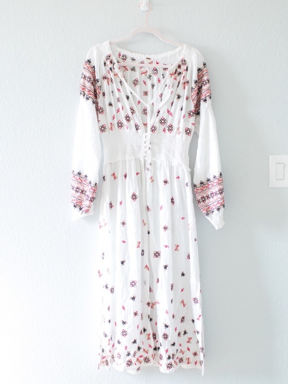Free People White Boho Embroidered Maxi Dress with Pink and Black Accents - Picture 4 of 16